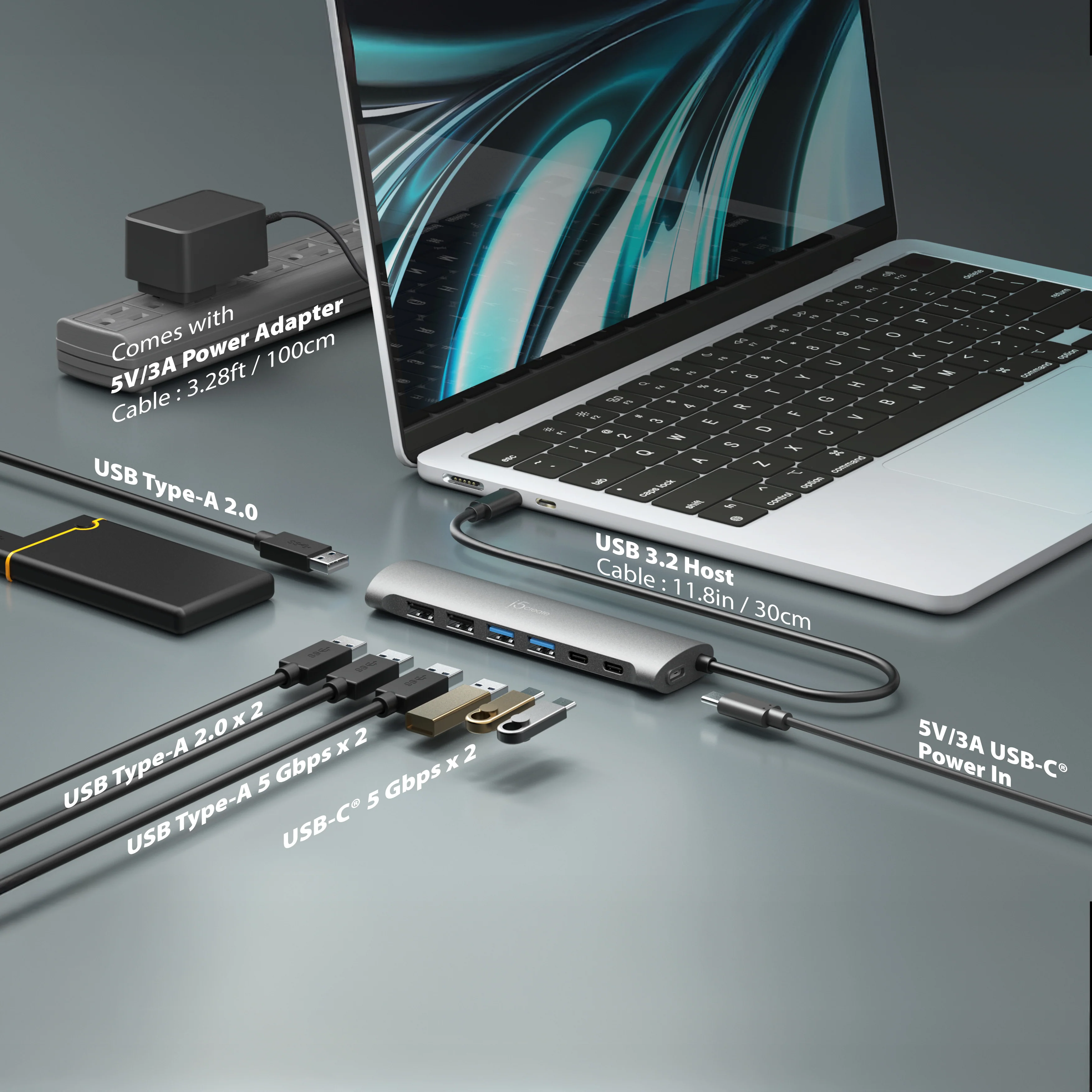 USB-C® 7-Port Hub 5A2C with DC Power Adapter - Image 5