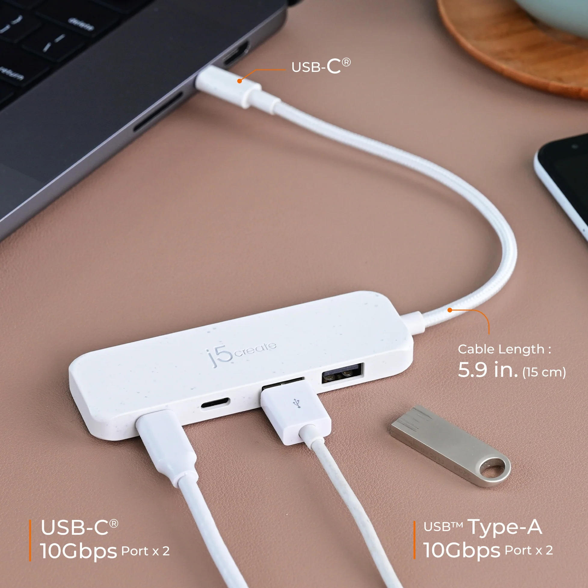 Eco-Friendly USB-C® to 4-Port Type-C & Type-A Gen 2 Hub - Image 16