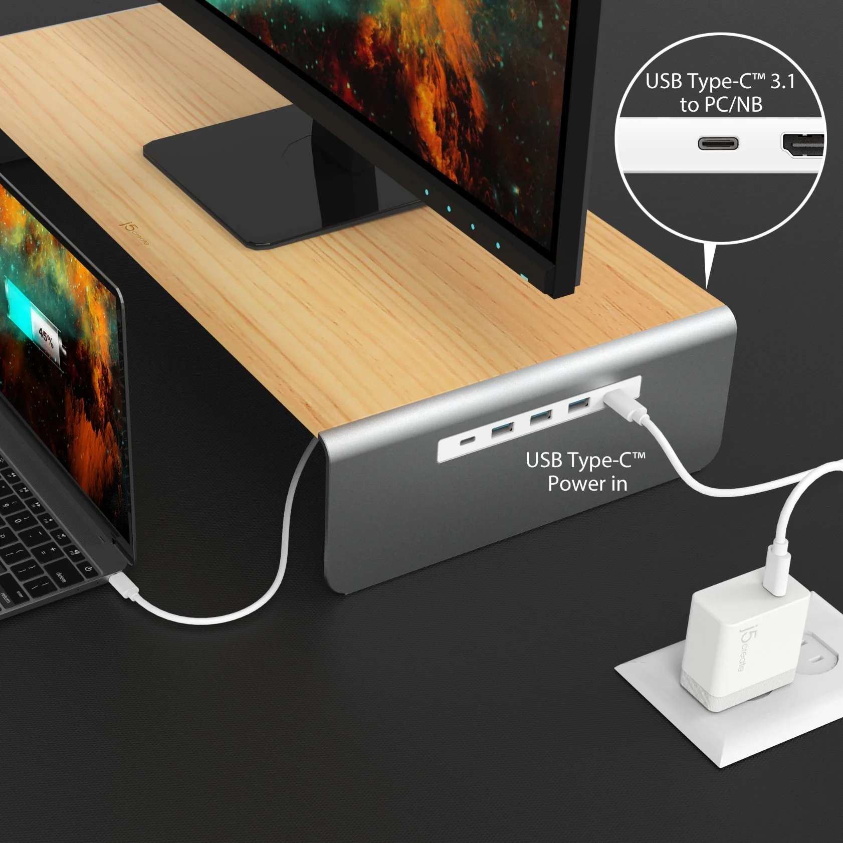 Wood Monitor Stand with Docking Station - Image 7