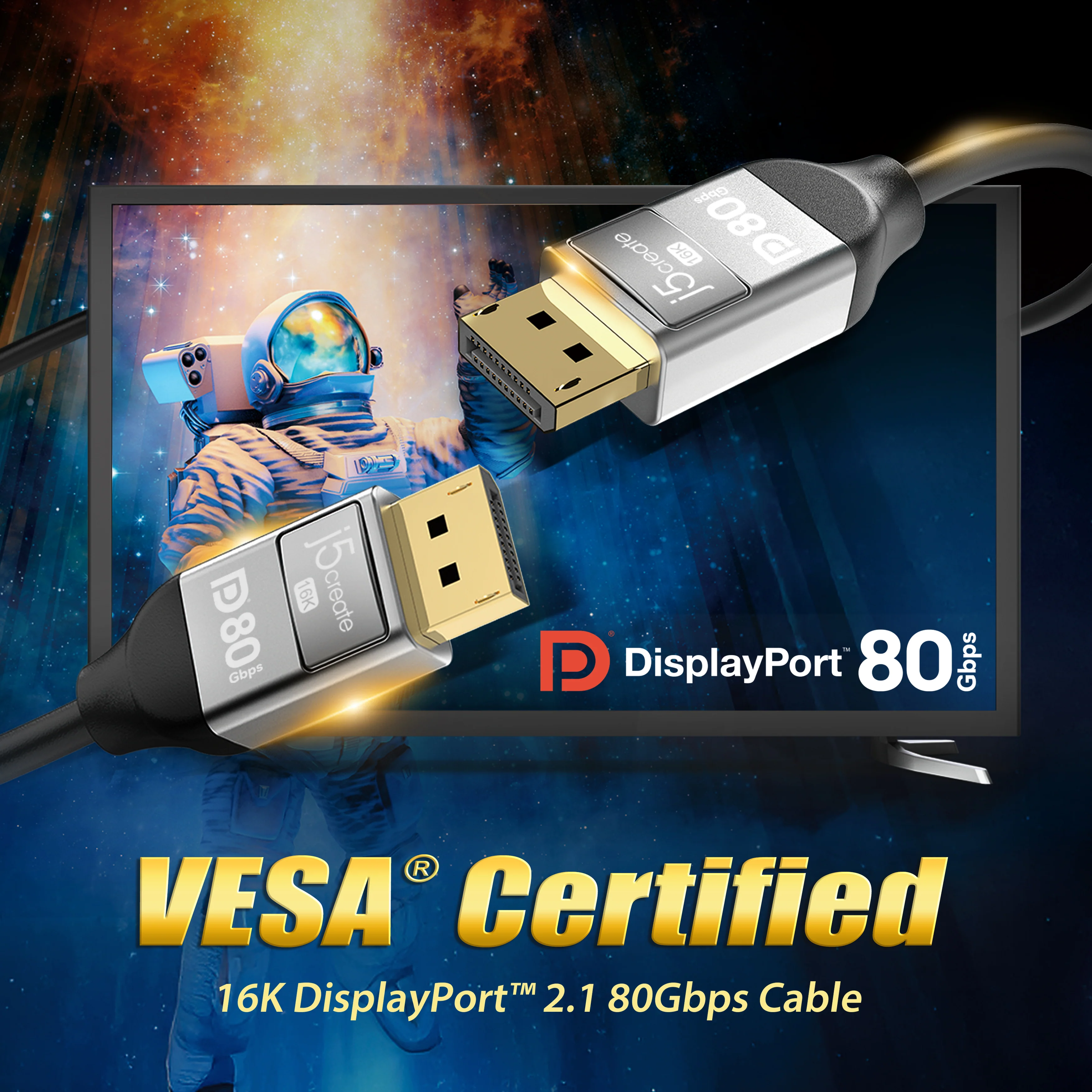 VESA® Certified 16K DisplayPort™ 2.1 80Gbps Cable - Image 4