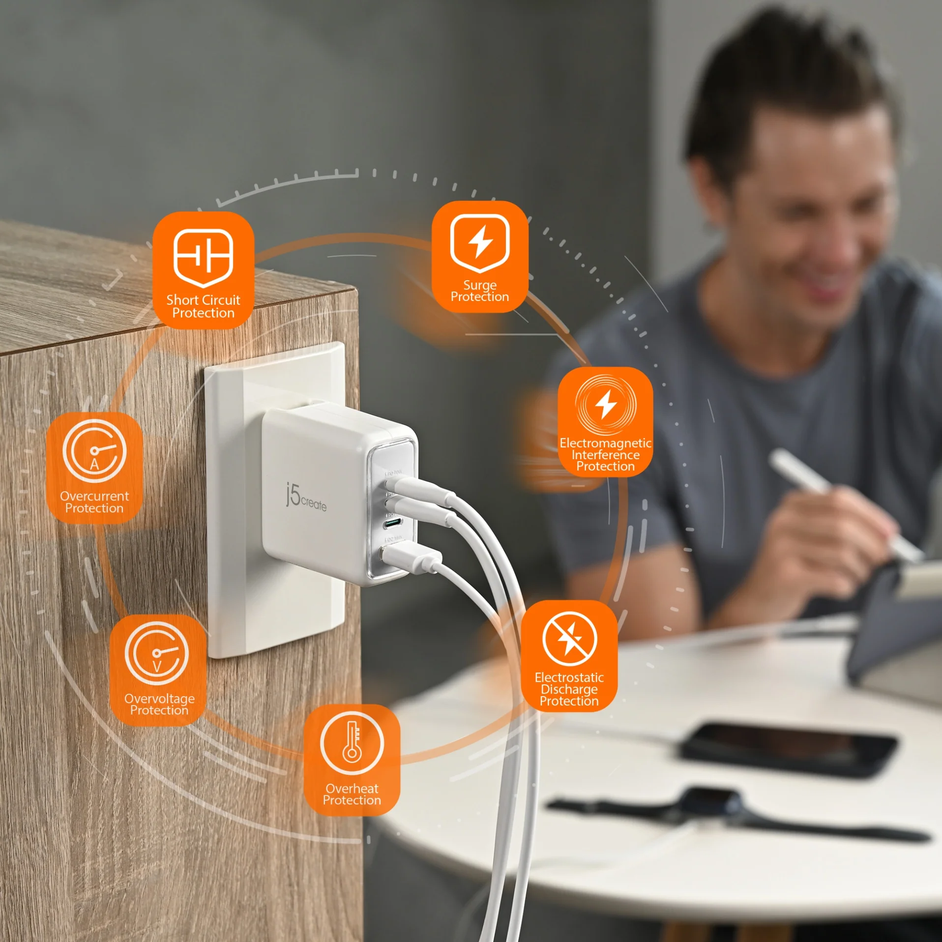 70W GaN USB-C® 4-Port Charger with changeable AC plugs - Image 7